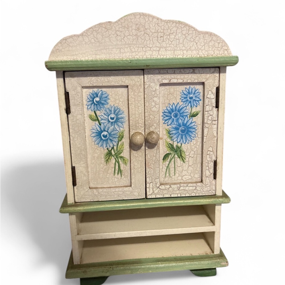 Vintage Mini Floral Cabinet Hand Painted Cottagecore Dollhouse Decor Shabby Chic